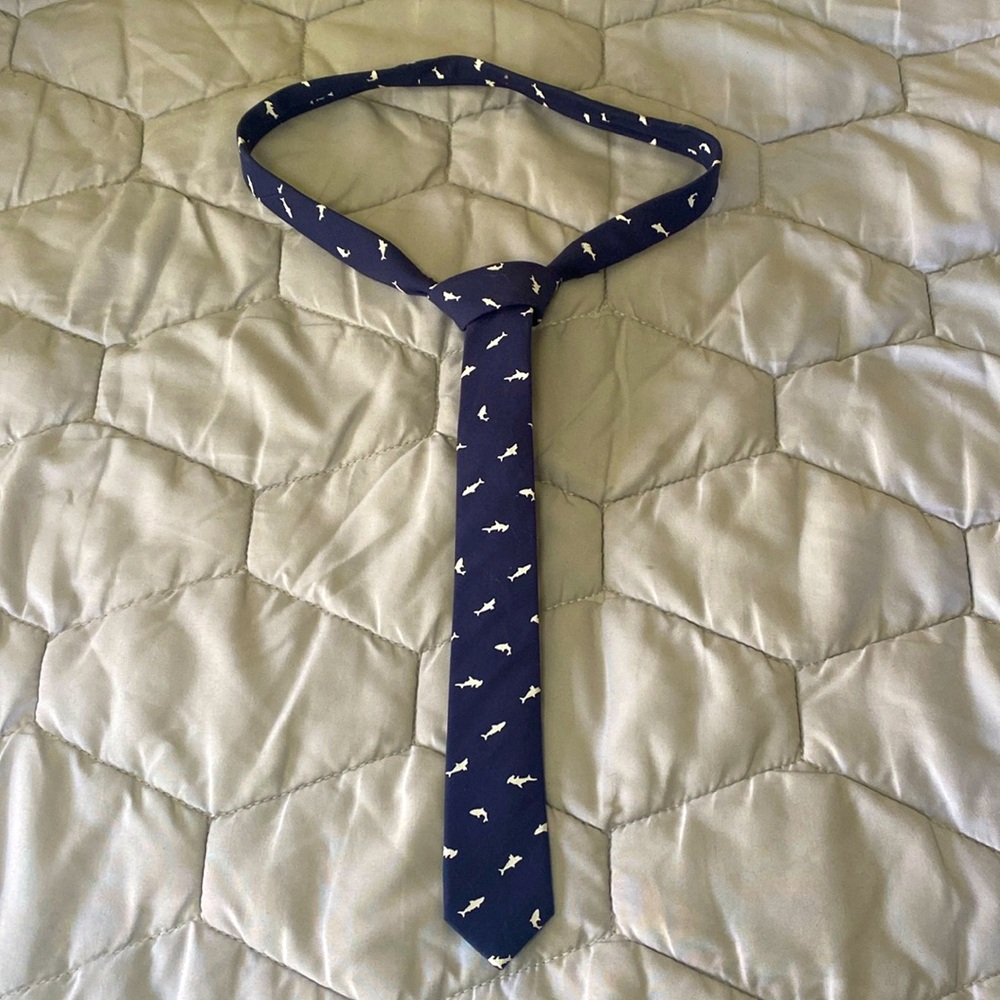 Navy Blue Tie with White Sharks